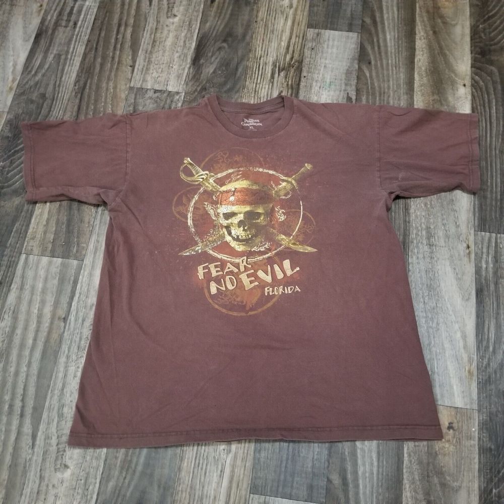 Disney Pirates of the Caribbean Tee Shirt Fear No Evil Size XL Unisex Brown